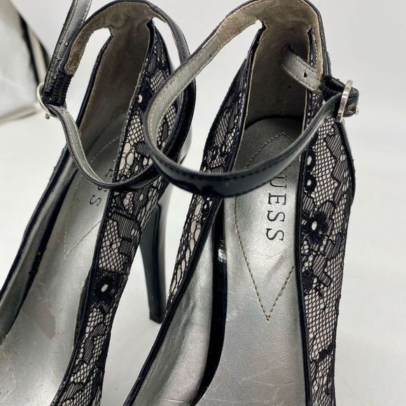 Guess Black And White Lace Platform Stilettos With Ankle Straps Size 7.5 - Picture 3 of 10